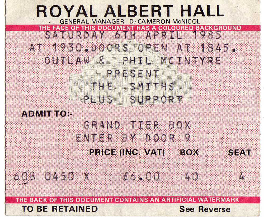 One Of The Three 19850406 Royal Albert Hall ticket19850406 Royal
