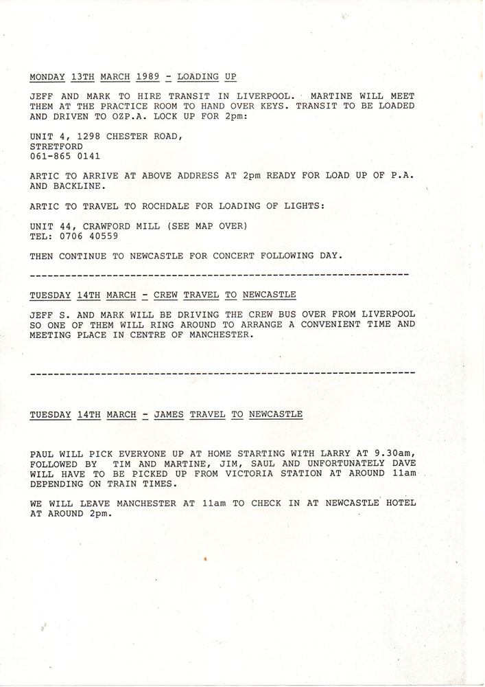 One Of The Three | Spring 1989 Itinerary page 02Spring 1989 Itinerary ...